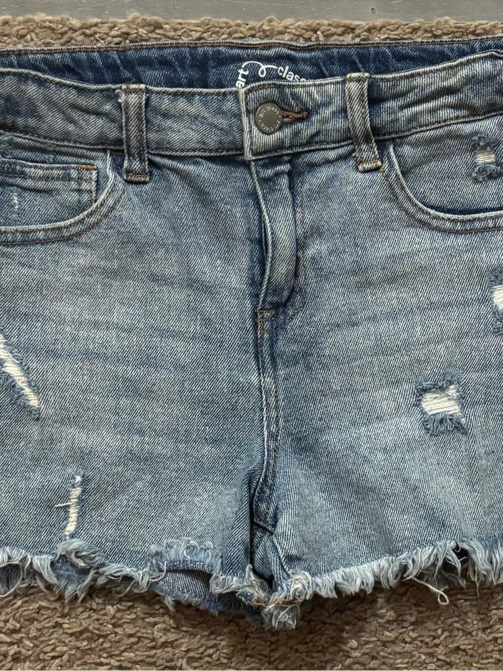 Art Class Girls Md (7/8) Light Blue Distressed Denim Shorts Frayed Hem Like New